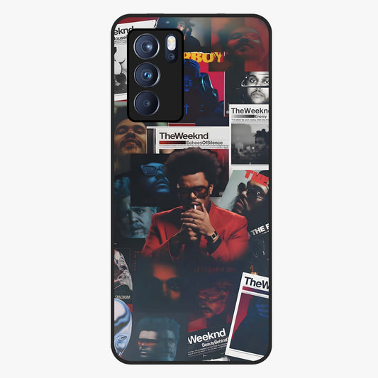 The Weeknd Glass Case showing flat back view with music inspired artistic portrait artwork and glossy glass finish.