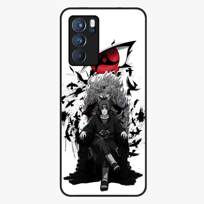 Uchiha Shadow Throne Glass Case showing flat back view with cosmic underwater themed artwork and glossy glass finish.