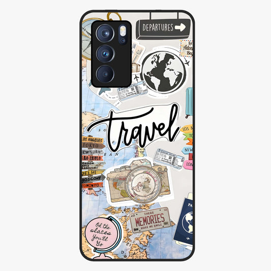 Wanderlust Journal Glass Case showing flat back view with travel inspired artwork and glossy glass finish.