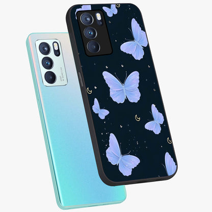 Butterfly With Stars Pattern Glass Case displayed in angled mockup highlighting dreamy butterfly and star design with aesthetic theme.