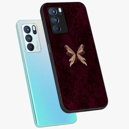 Crimson Fade Butterfly Glass Case displayed in angled mockup highlighting elegant butterfly design with crimson gradient aesthetic.
