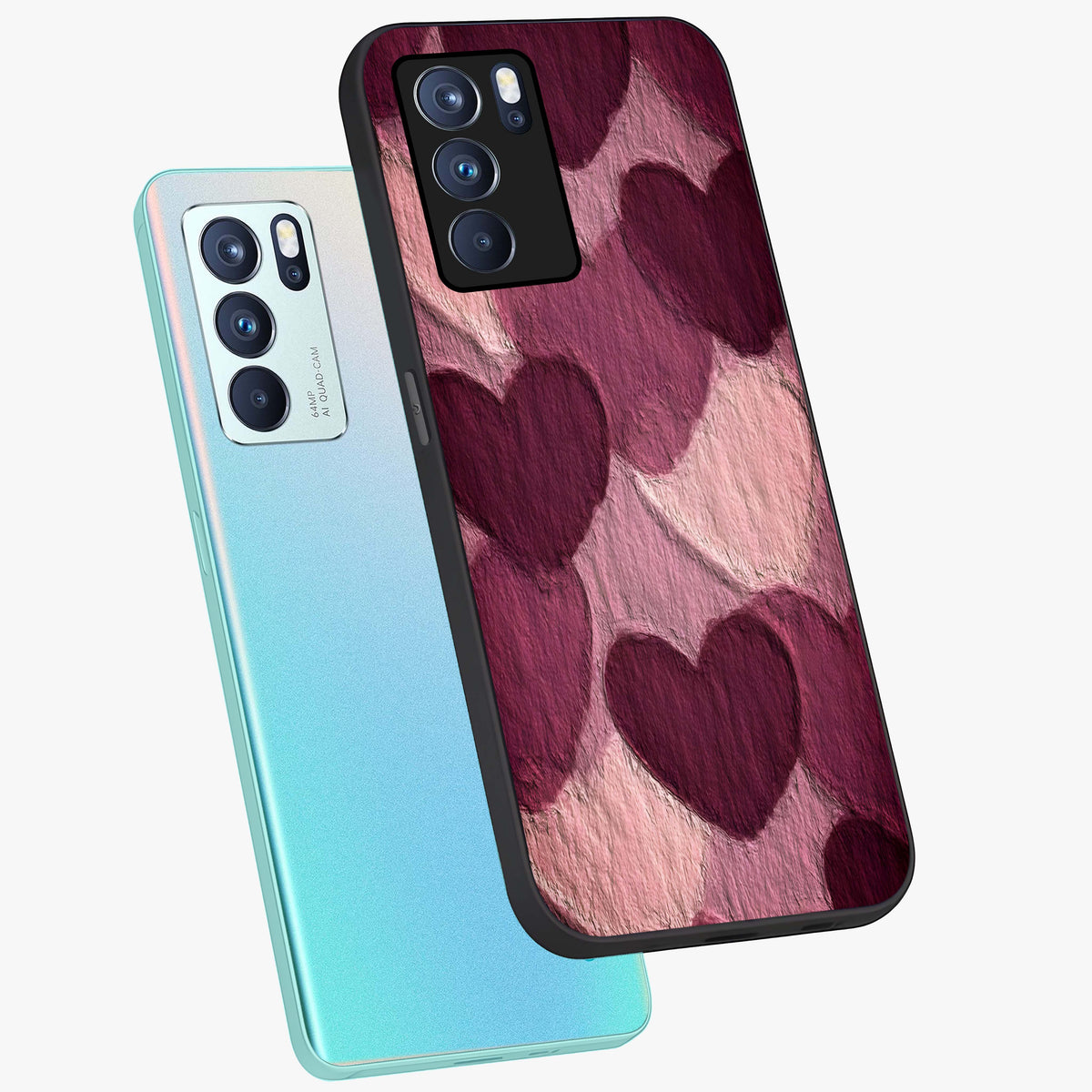 Layered Paper Hearts Glass Case displayed in angled mockup highlighting creative paper craft heart design with romantic aesthetic.
