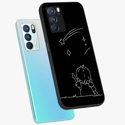 Line Art Girl With Shooting Stars Glass Case displayed in angled mockup highlighting elegant line art design with dreamy star aesthetic.
