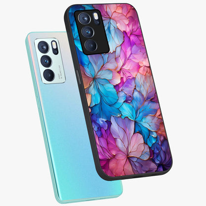 Radiant Floral Whirl Glass Case displayed in angled mockup highlighting vibrant flower pattern with dynamic artistic aesthetic.