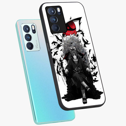 Uchiha Shadow Throne Glass Case displayed in angled mockup highlighting glowing aquatic design with celestial aesthetic.