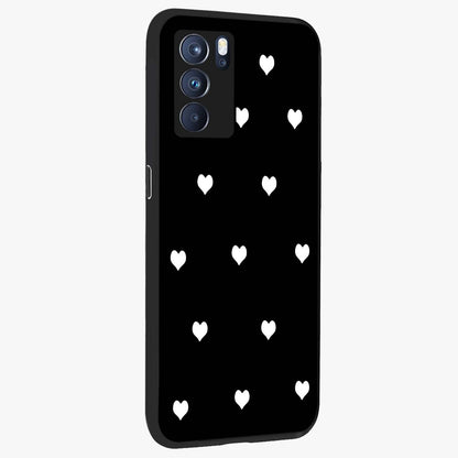 Cute And Simple White Hearts Glass Case upright view showcasing simple white hearts artwork with soft minimal theme.