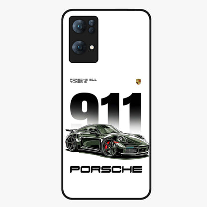 911 Turbo Dominance Glass Case showing clean flat back view with bold 911 sports car artwork and glossy glass finish.