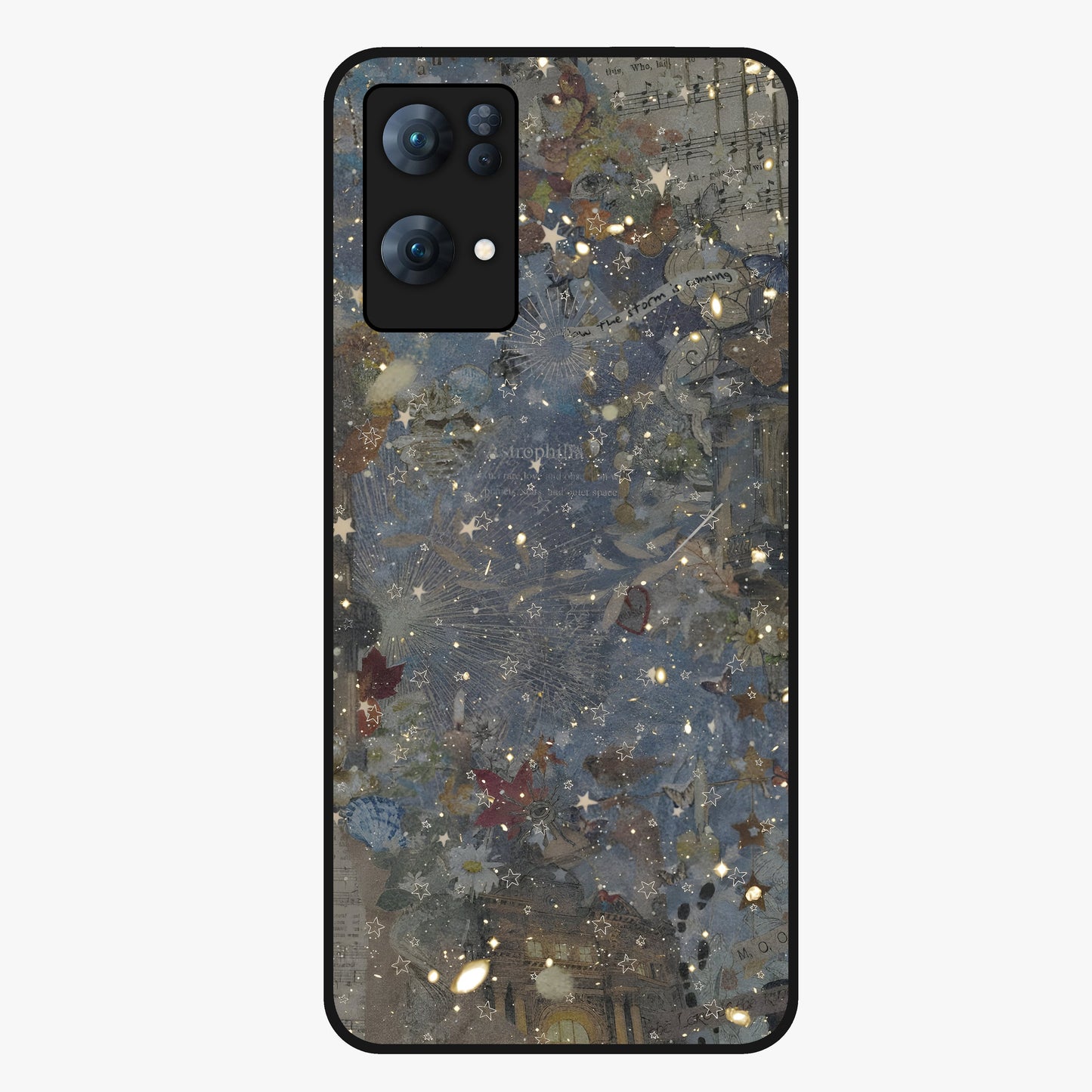 Aesthetic Astrolophia Glass Case showing flat back view with dreamy aesthetic design and glossy glass finish.