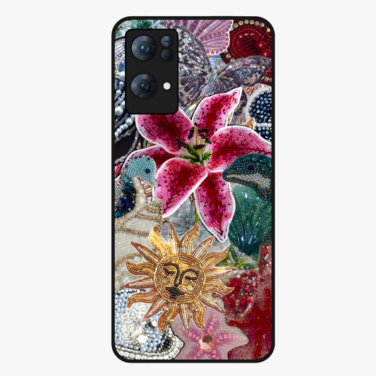 Beaded Garden Fantasy Glass Case showing flat back view with dreamy garden bead artwork and glossy glass finish.