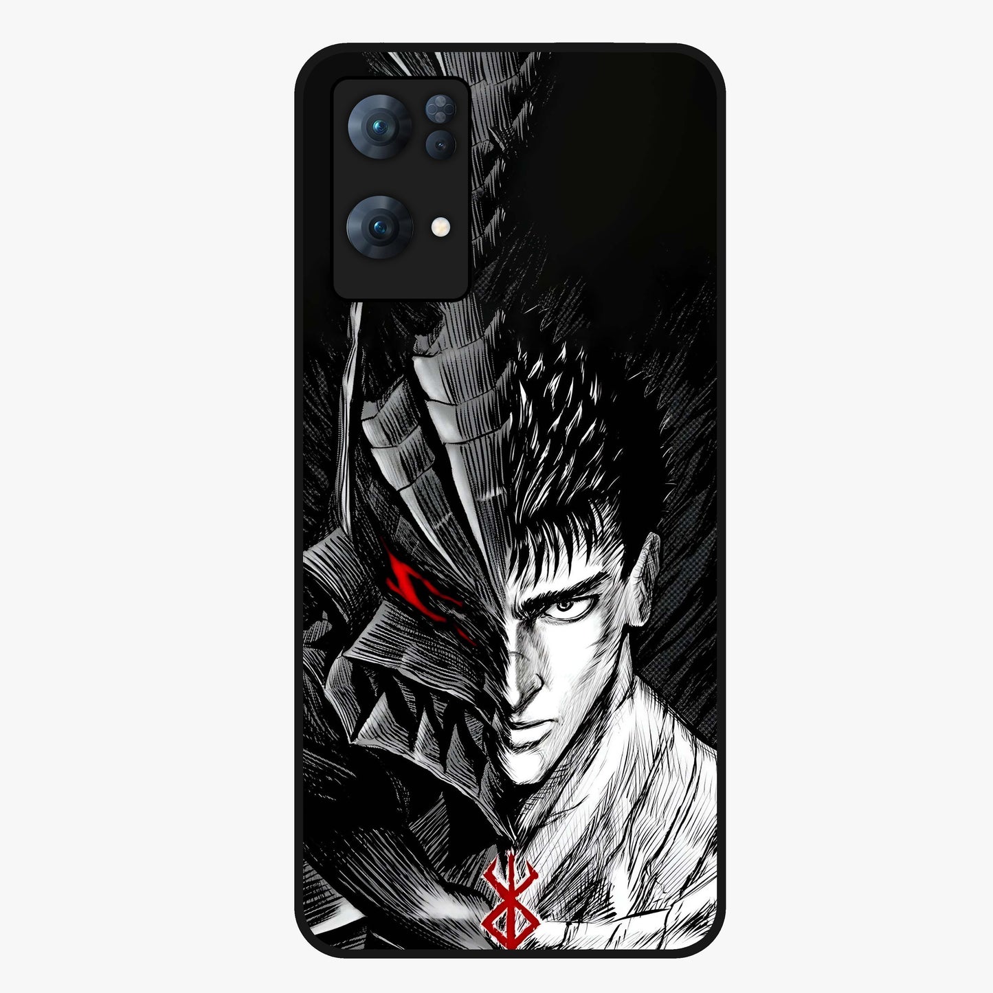 Berserker Blood Oath Glass Case showing flat back view with fierce warrior inspired artwork and glossy glass finish.