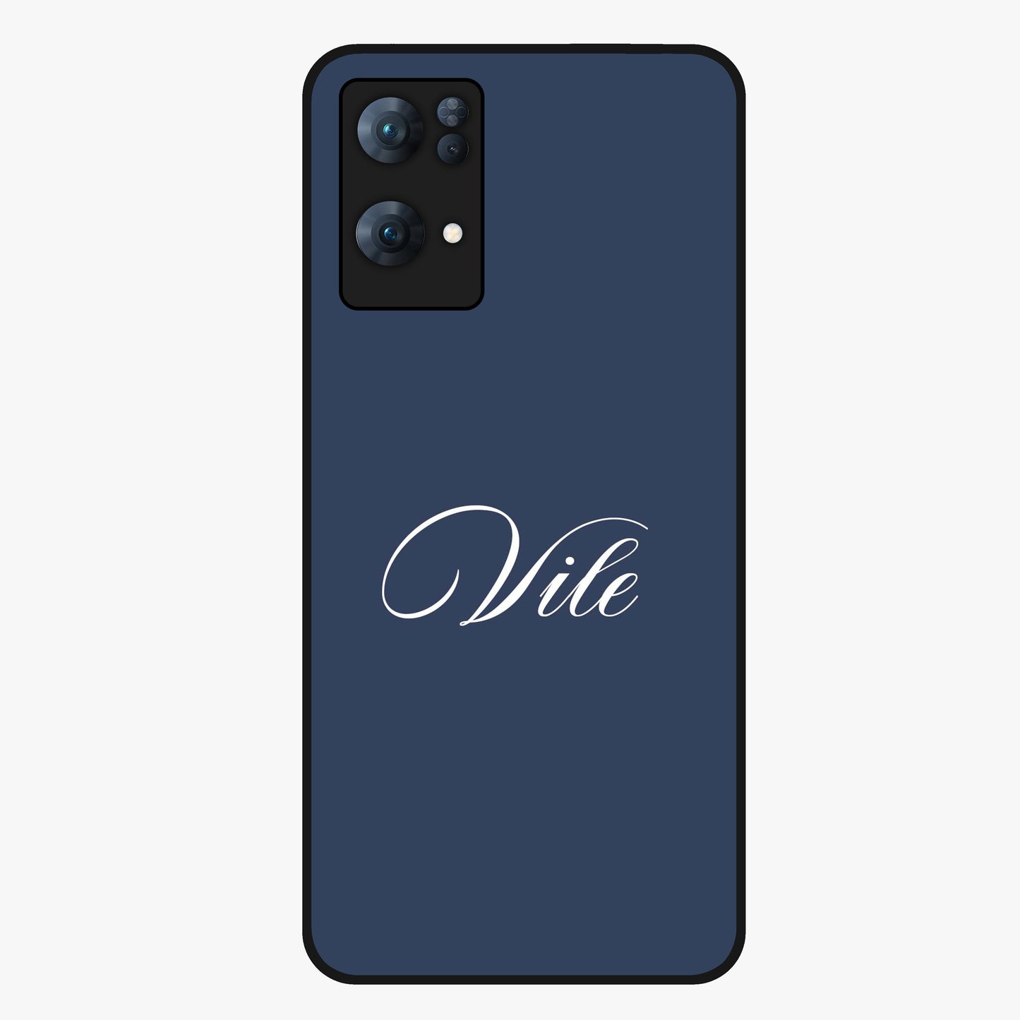 Blue Background Personalized Custom Name Glass Case showing flat back view with minimal blue background and custom name design.
