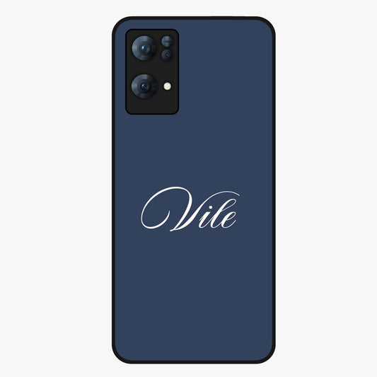 Blue Background Personalized Custom Name Glass Case showing flat back view with minimal blue background and custom name design.