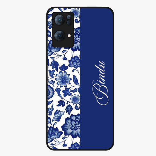 Blue Vintage Floral Pattern Glass Case upright view showcasing timeless floral illustration with vintage inspired style.