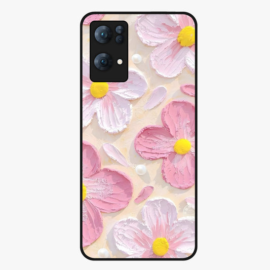 Blush Bloom Texture Glass Case showing flat back view with soft blush floral texture artwork and glossy glass finish.