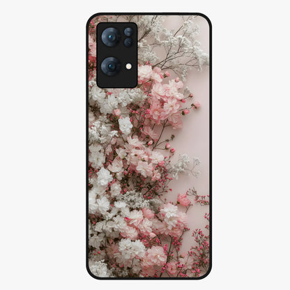 Blush Blossom Cloud Glass Case showing flat back view with dreamy blush cloud blossom artwork and glossy glass finish.