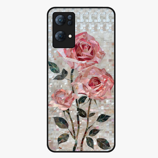 Blush Mosaic Bloom Glass Case showing flat back view with mosaic floral bloom artwork and glossy glass finish.