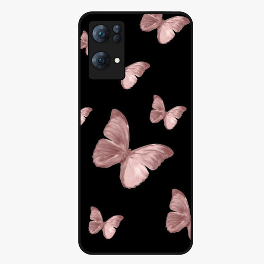 Butterfly Pattern Glass Case showing flat back view with elegant butterfly pattern artwork and glossy glass finish.