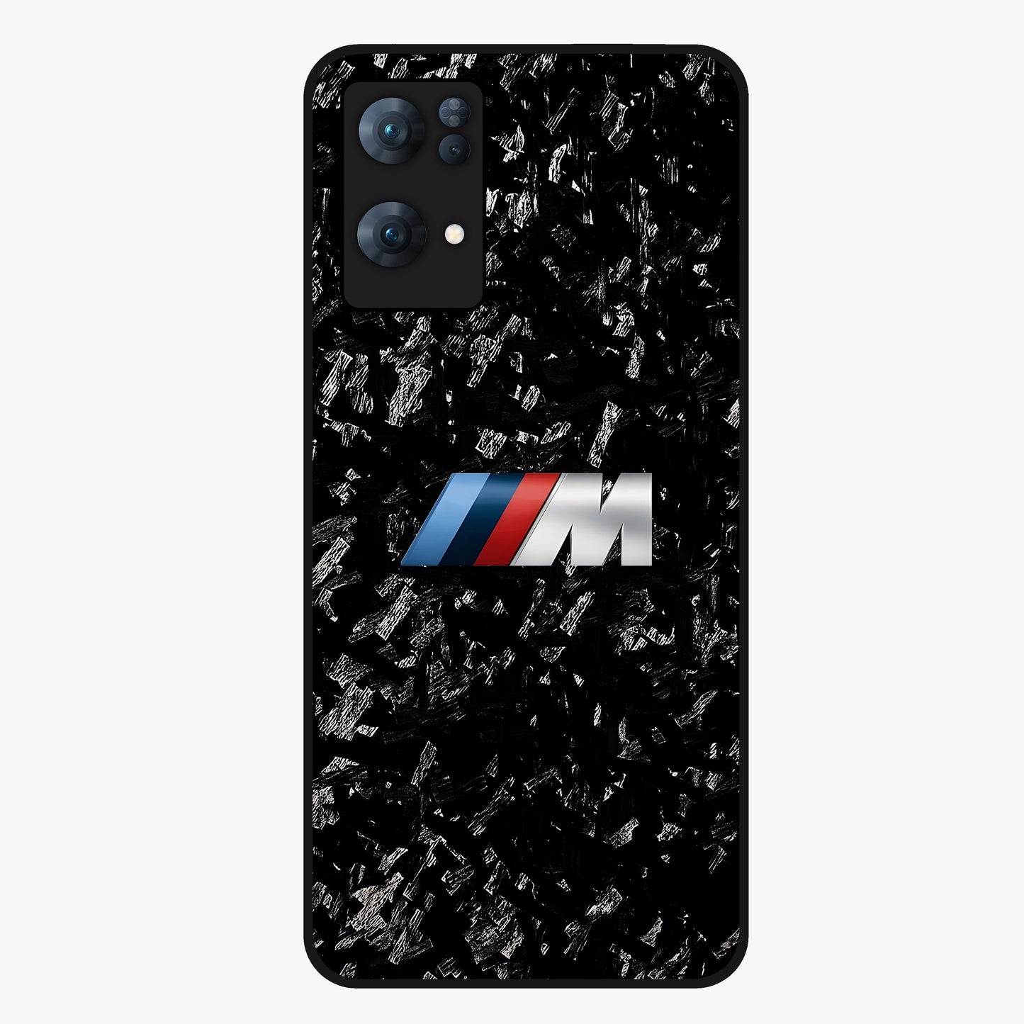 Carbon Speed Mark Glass Case showing flat back view with sporty carbon pattern artwork and glossy glass finish.