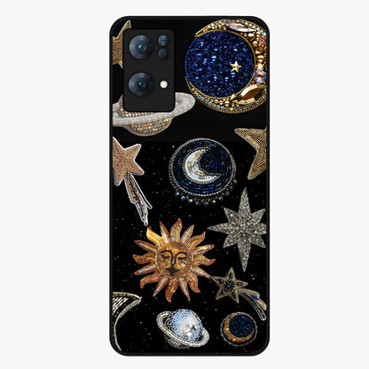 Celestial Gem Constellations Glass Case showing flat back view with sparkling constellation artwork and glossy glass finish.