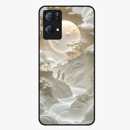 Celestial Origami Glass Case showing flat back view with artistic origami inspired celestial artwork and glossy glass finish.