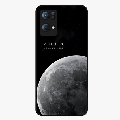 Cosmic Moon Glow Glass Case showing flat back view with glowing moon artwork and glossy glass finish.