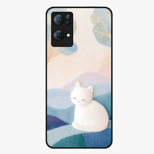 Cotton Dream Cat Glass Case showing flat back view with soft dreamy cat artwork and glossy glass finish.