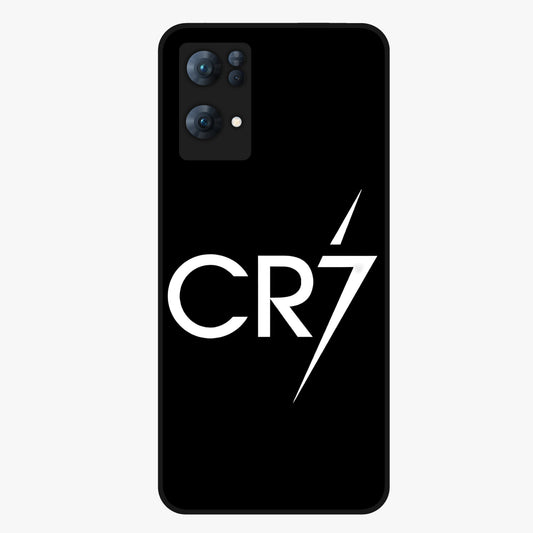 Cr7 Elite Strike Glass Case showing flat back view with dynamic football inspired artwork and glossy glass finish.