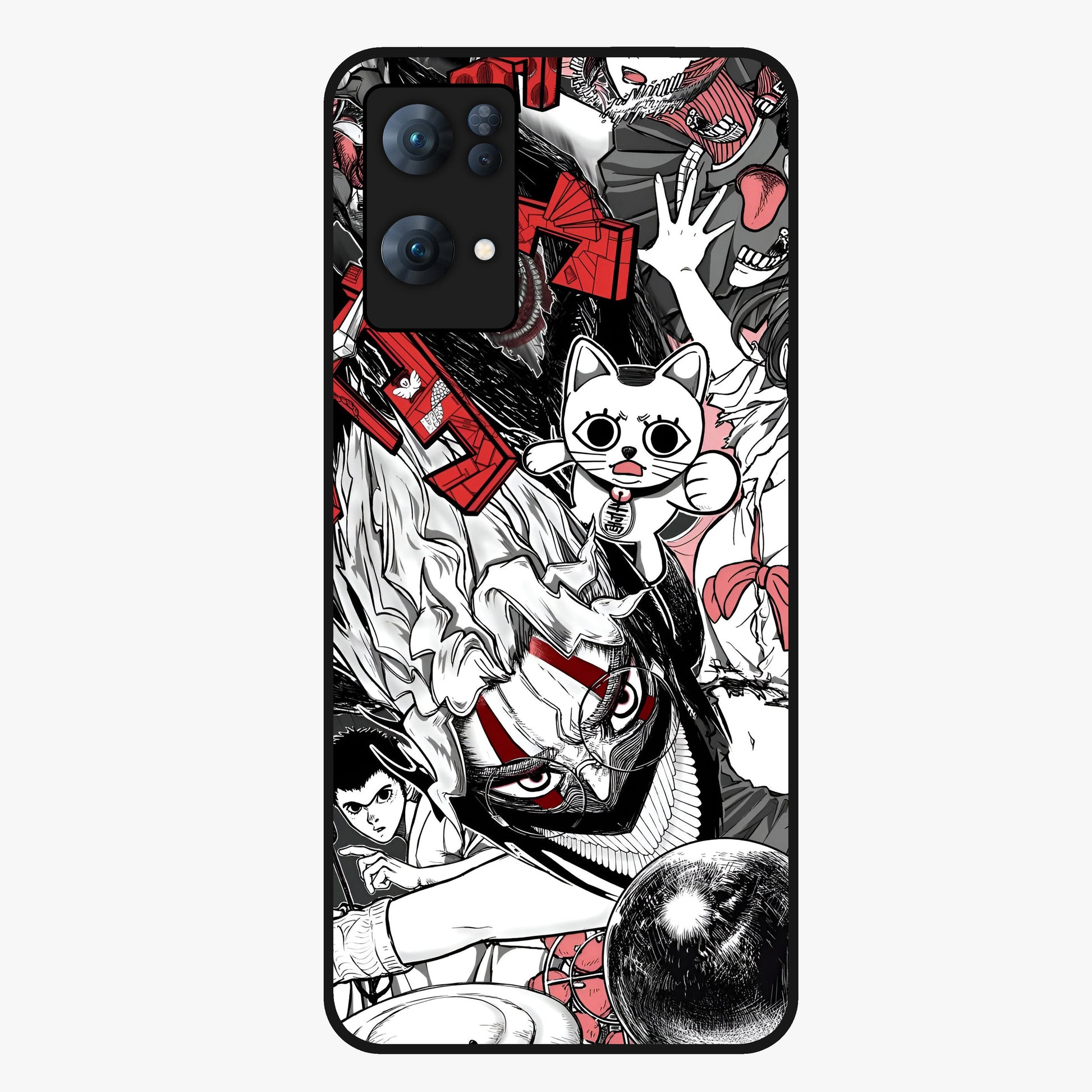Crimson Chaos Panel Glass Case showing flat back view with bold crimson abstract artwork and glossy glass finish.