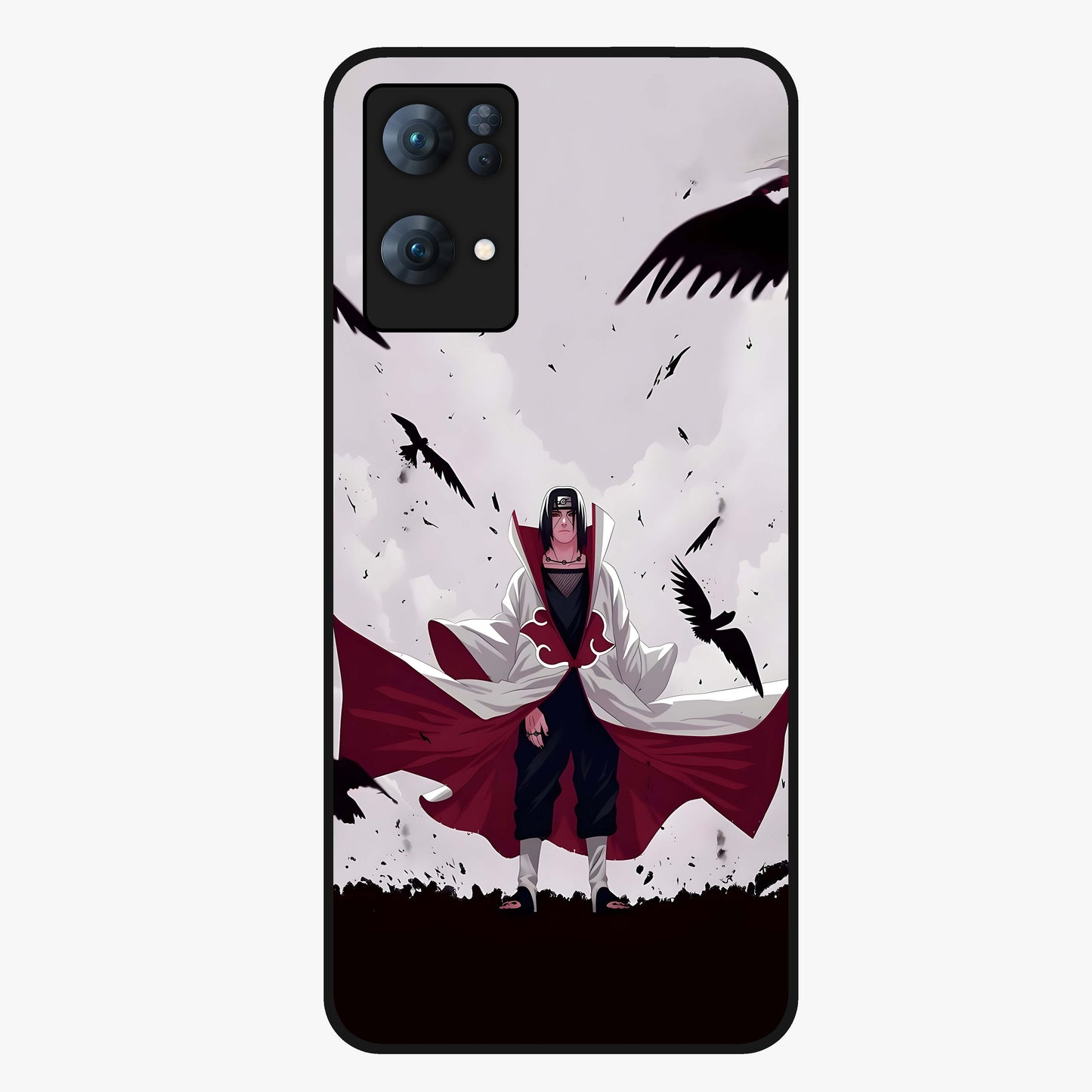 Crimson Crow Ascension Glass Case showing flat back view with mystical crow artwork and glossy glass finish.