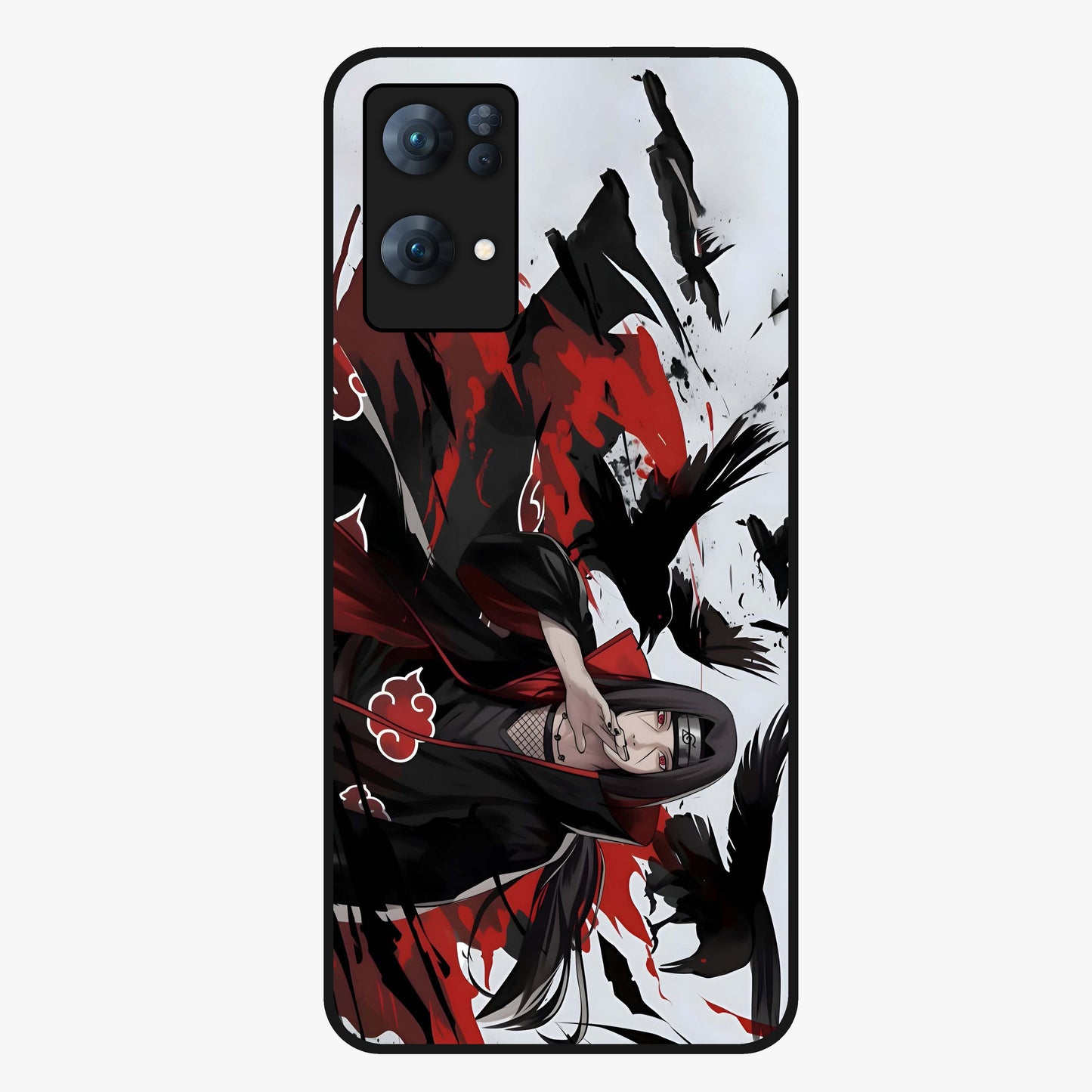 Crimson Crow Illusion Glass Case showing flat back view with artistic crow illusion artwork and glossy glass finish.