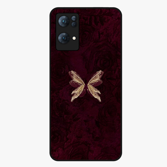 Crimson Fade Butterfly Glass Case showing flat back view with fading butterfly artwork and glossy glass finish.