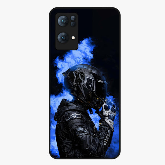 Cyber Sentinel Protocol Glass Case showing flat back view with futuristic cyber themed artwork and glossy glass finish.