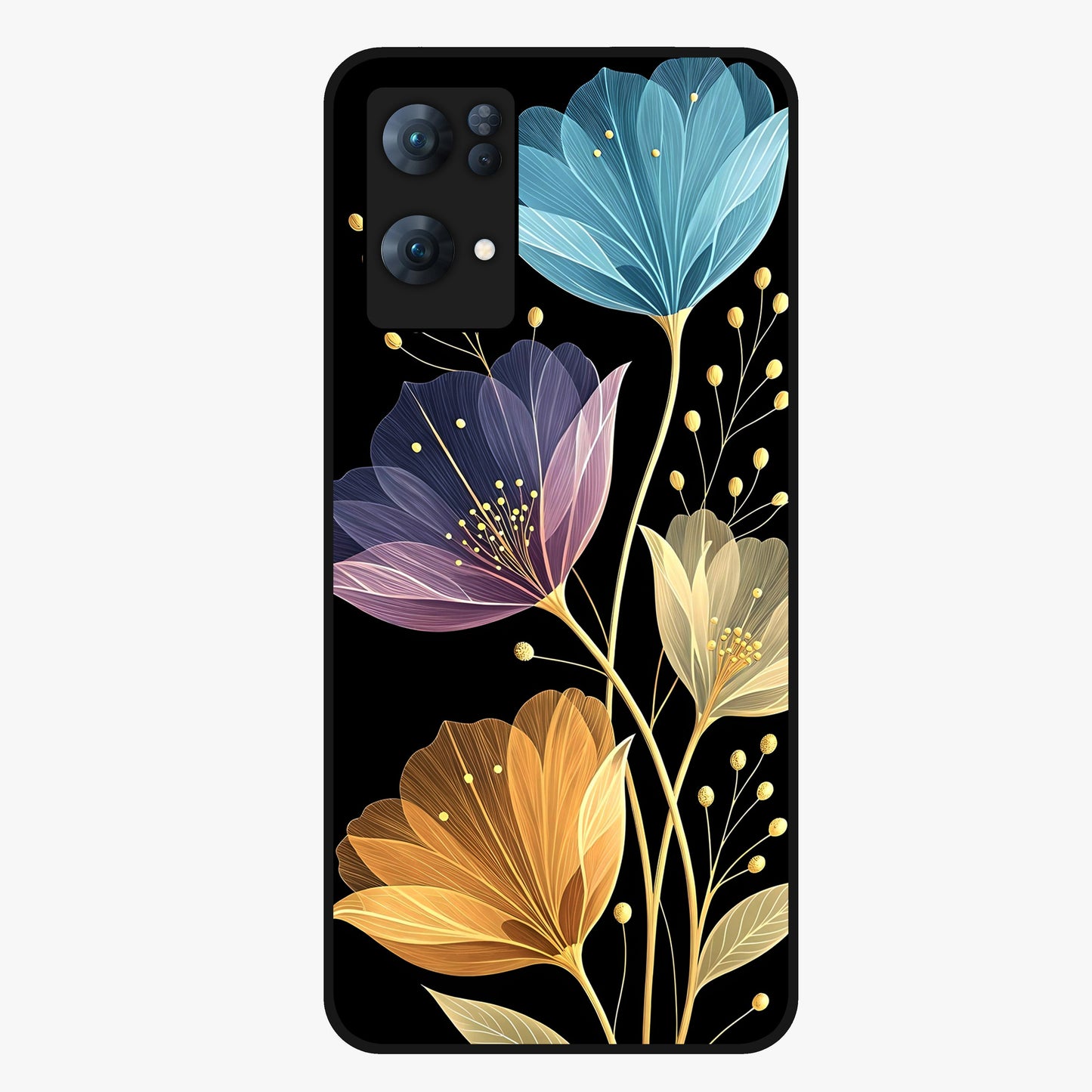 Delicate Multicolor Flowers Glass Case showing flat back view with vibrant floral artwork and glossy glass finish.