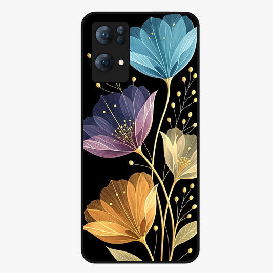 Delicate Multicolor Flowers Glass Case showing flat back view with vibrant floral artwork and glossy glass finish.