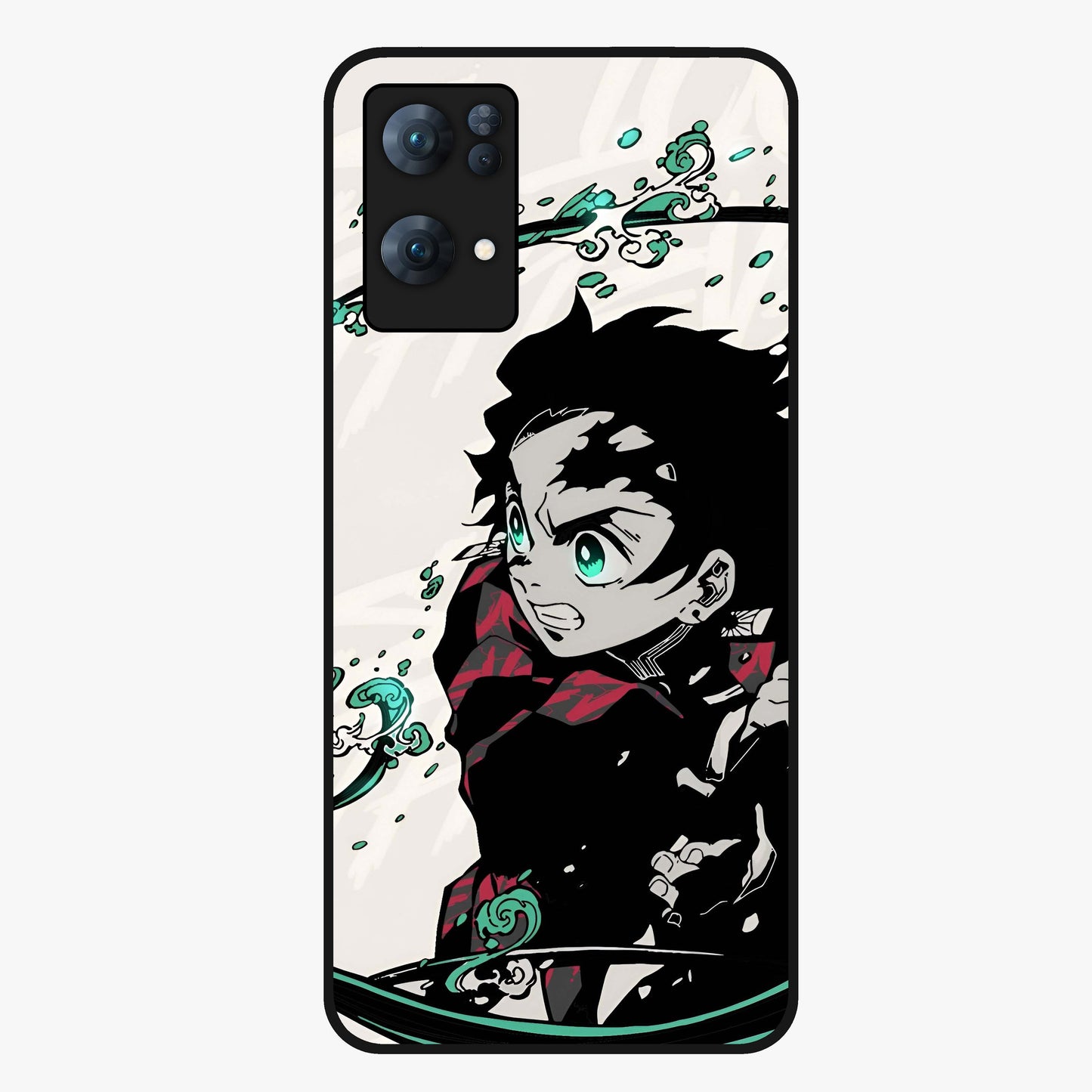 Demon Slayer Glass Case showing flat back view with bold anime inspired artwork and glossy glass finish.