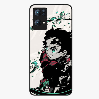 Demon Slayer Glass Case showing flat back view with bold anime inspired artwork and glossy glass finish.