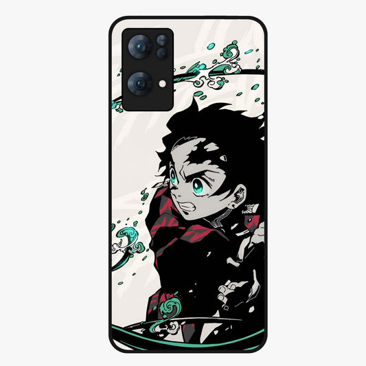 Demon Slayer Glass Case showing flat back view with bold anime inspired artwork and glossy glass finish.