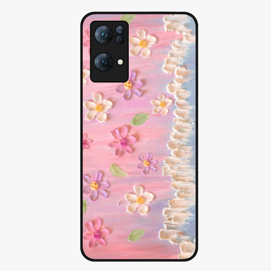 Dreamy Painted Garden Glass Case showing flat back view with artistic painted floral garden artwork and glossy glass finish.