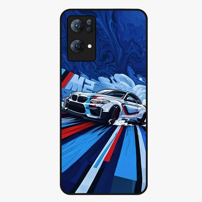Drift Power Rush Glass Case showing flat back view with dynamic racing inspired artwork and glossy glass finish.