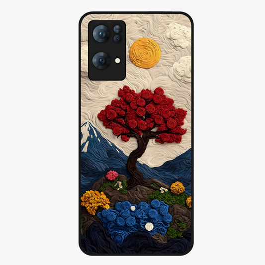 Eternal Nature Tapestry Glass Case showing flat back view with intricate nature tapestry artwork and glossy glass finish.