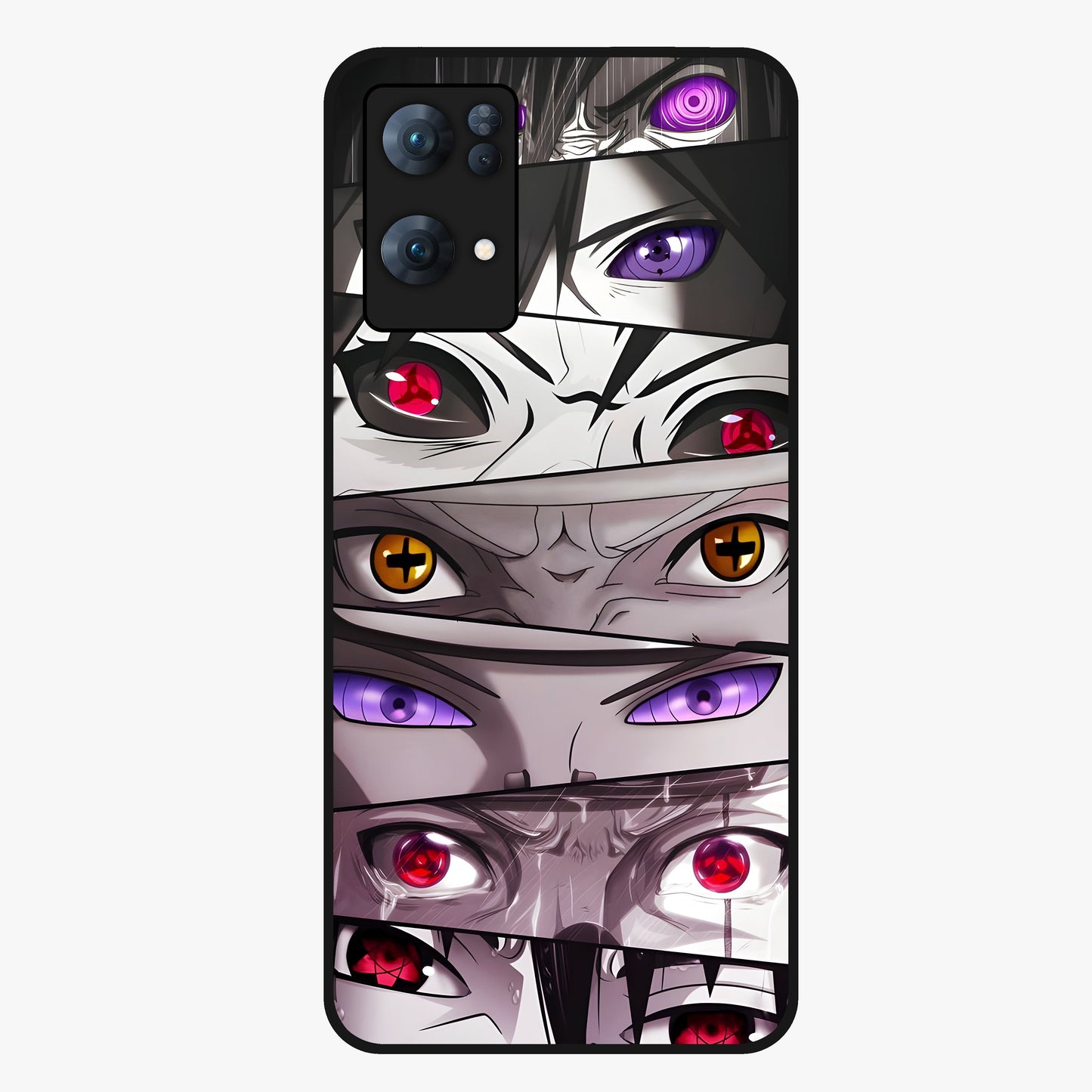 Eyes of Destiny Glass Case showing flat back view with striking eye themed artwork and glossy glass finish.