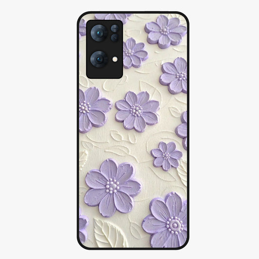 Floral Wall Art With Purple Flowers Glass Case showing flat back view with purple flower artwork and glossy glass finish.