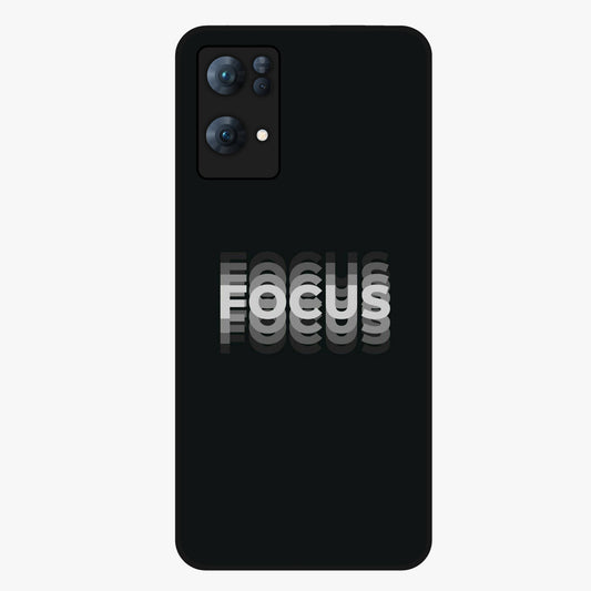Focus Mode On Glass Case showing flat back view with bold motivational typography design and glossy glass finish.