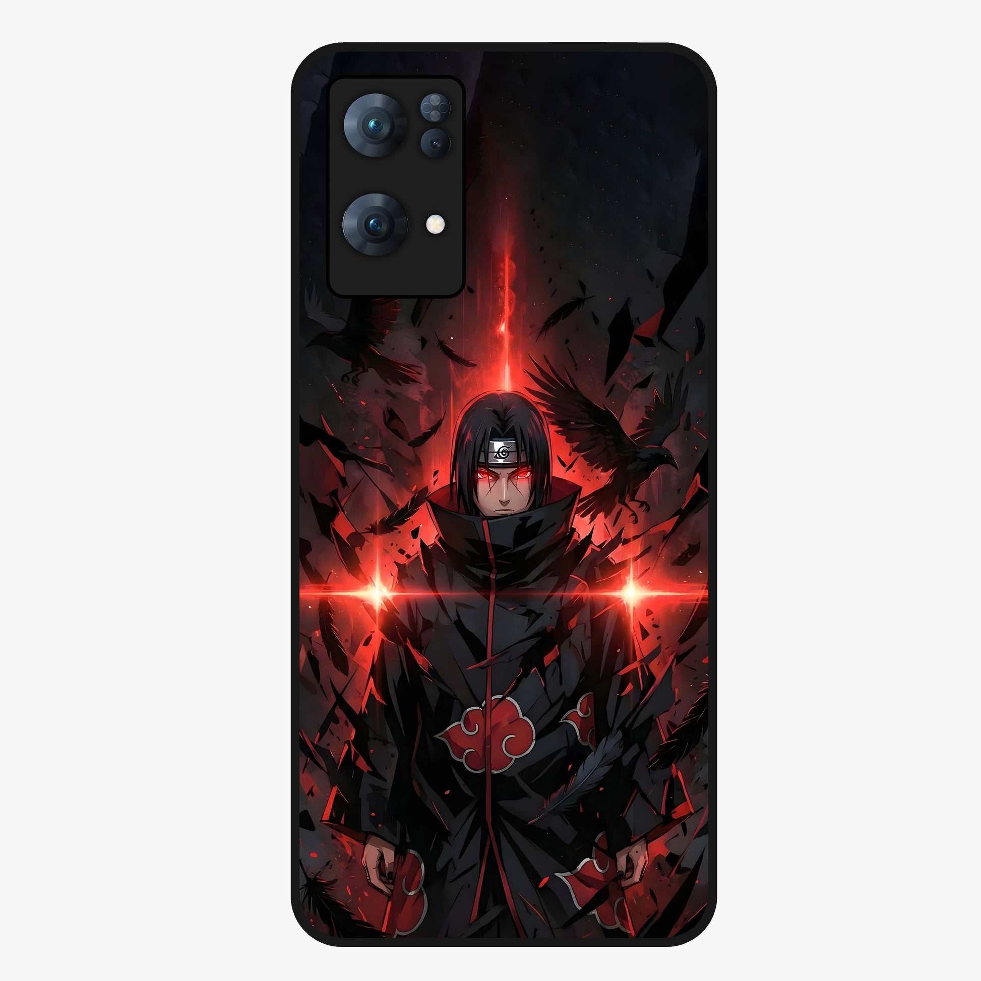 Focused Blade Discipline Glass Case showing flat back view with warrior sword themed artwork and glossy glass finish.