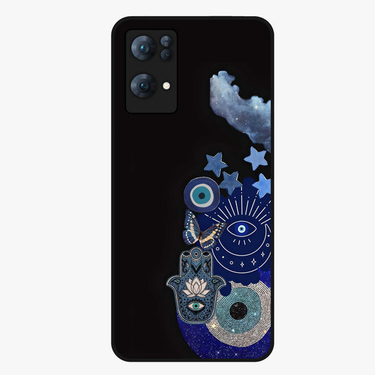 Galactic Charm Cluster Glass Case showing flat back view with glowing celestial charm artwork and glossy glass finish.