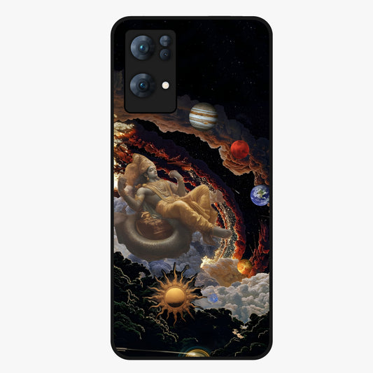 Galactic Divine God Glass Case showing flat back view with divine cosmic themed artwork and glossy glass finish.