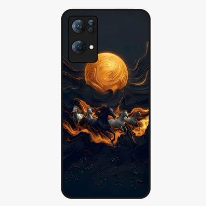 Golden Stallion Moonride Glass Case showing flat back view with majestic horse under moonlight artwork and glossy glass finish.