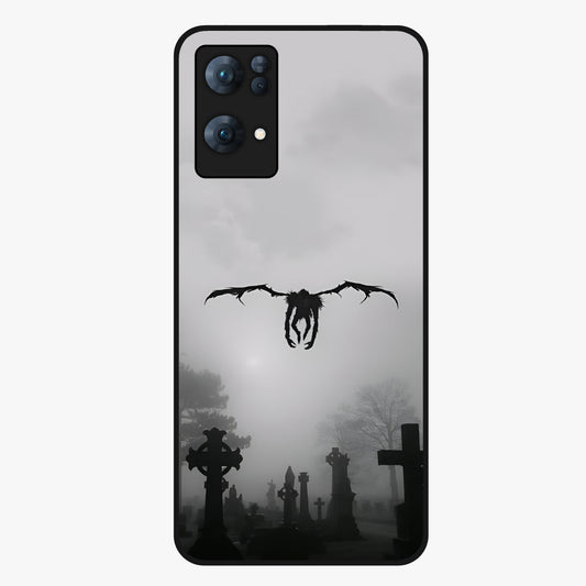 Graveyard Shadow Descent Glass Case showing flat back view with dark graveyard themed artwork and glossy glass finish.