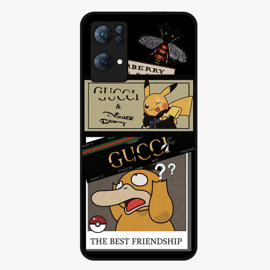 Gucci Play Mashup Glass Case showing flat back view with luxury inspired graphic artwork and glossy glass finish.