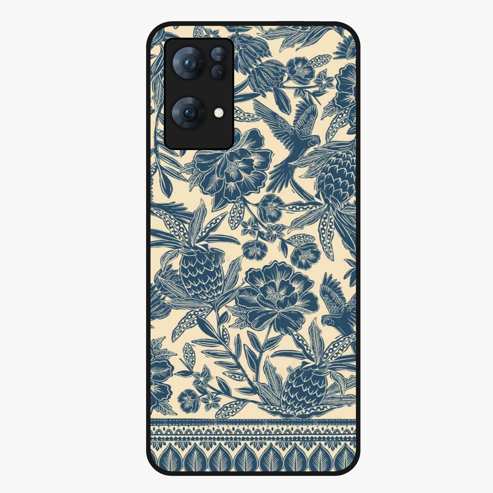 Heirloom Wild Bloom Glass Case showing flat back view with vintage inspired wild flower artwork and glossy glass finish.